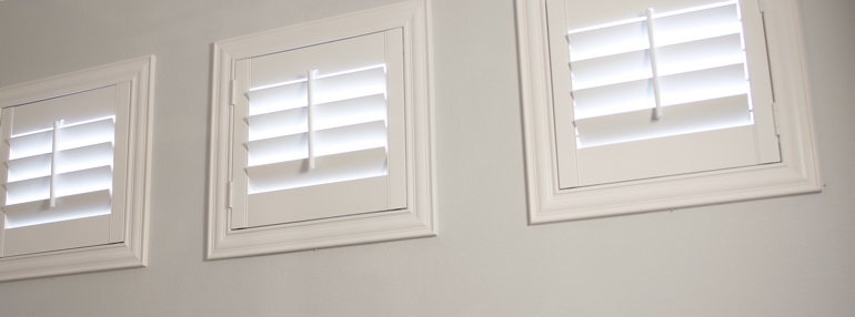 Square Windows in a Dallas Garage with Polywood Shutters